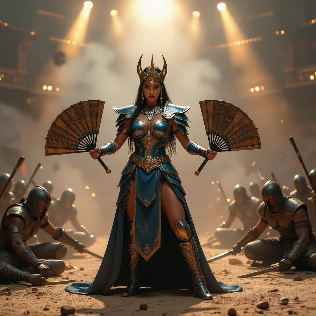 Victorious Warrior Queen in Post-Battle Arena