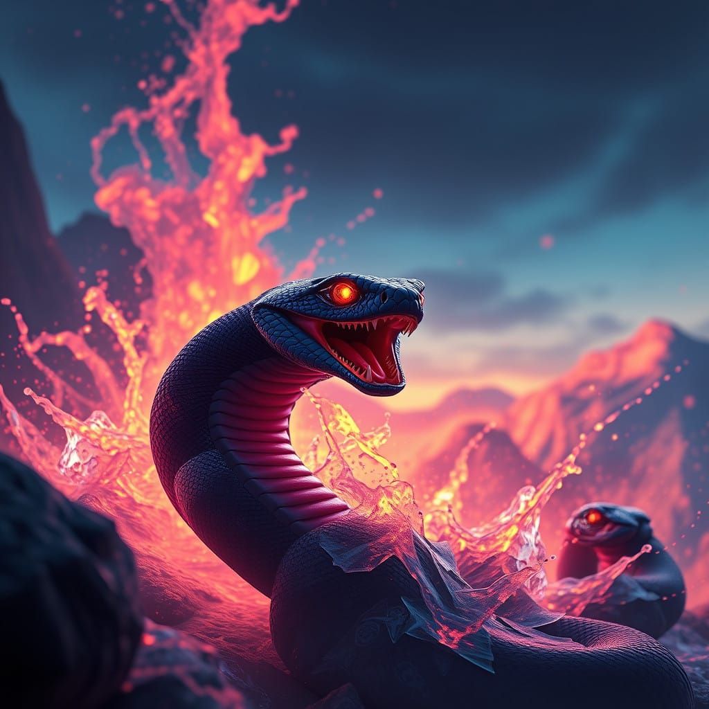 Sapphire Cobra Unleashes Serenity Over Lava