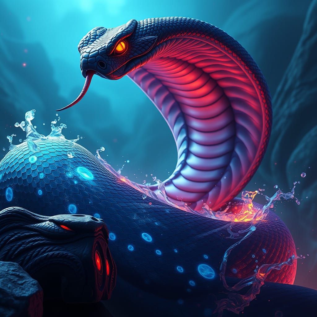 Sapphire Cobra Unveiled in Iridescent Dreamscape