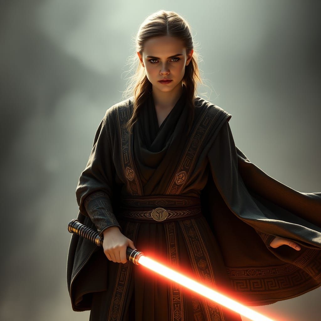 Jedi Master with Lightsaber in Futuristic Style