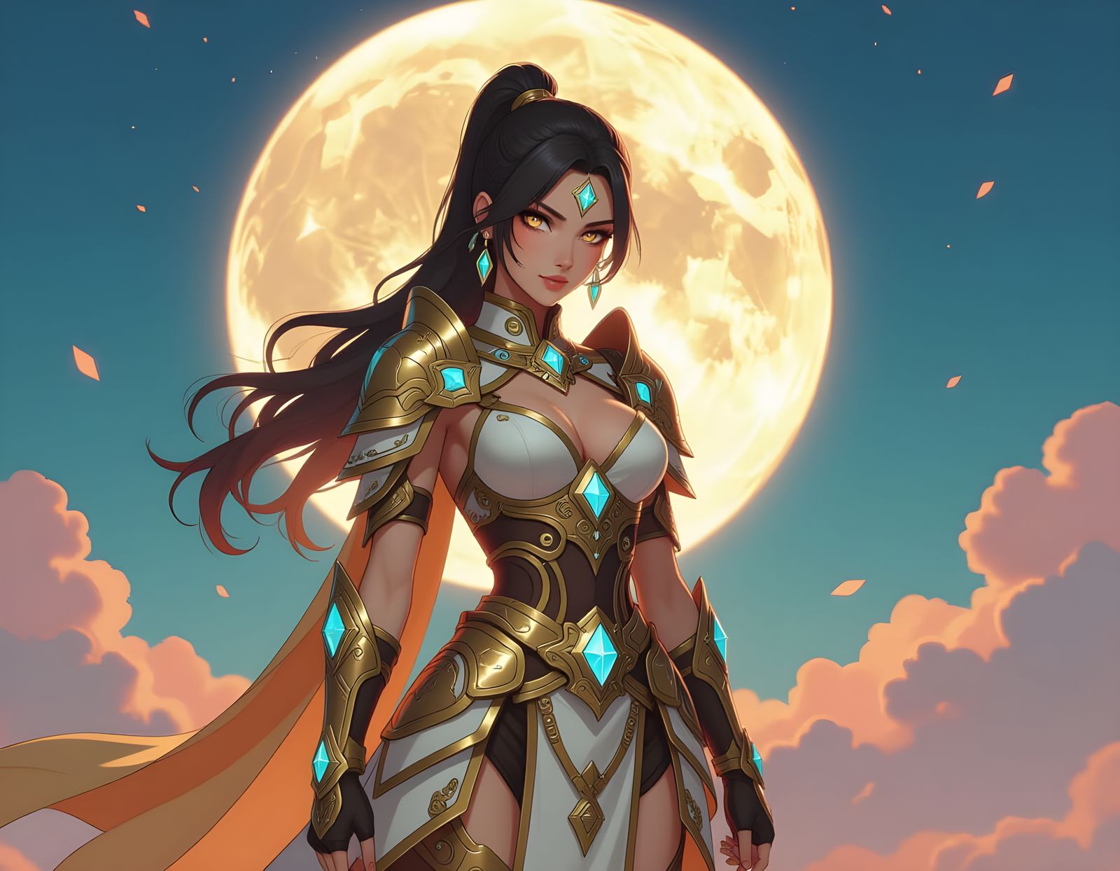 Alien Warrior Princess Under Twin Moons in Genshin Style