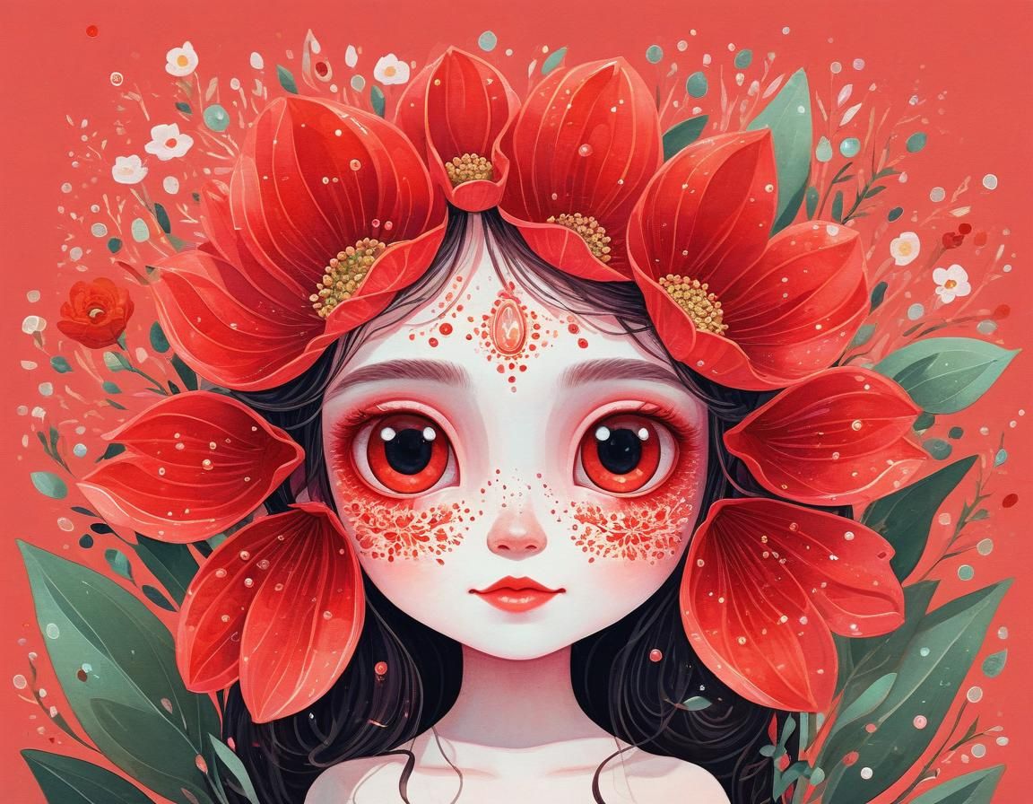 Red Floral Creature in Pixel Art Style