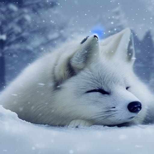 Sleeping White Fox on Snow: Digital Matte Painting