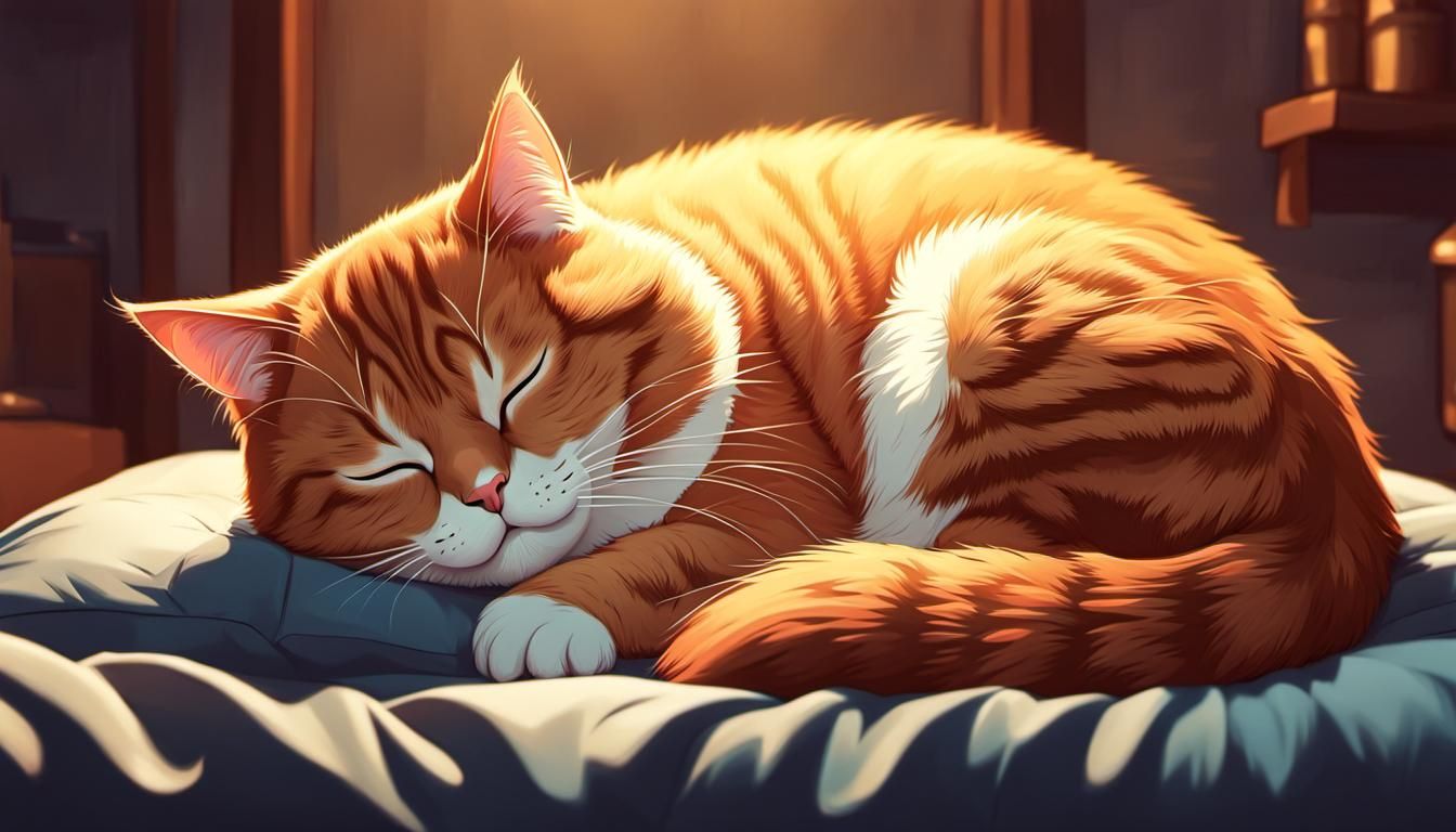 fat cat sleeping lo fi illustration style, highly detailed, sharp focus, intricate concept art, digital painting, ambien...