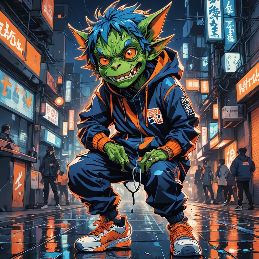 Hip-Hop Goblin in Vibrant Anime Style