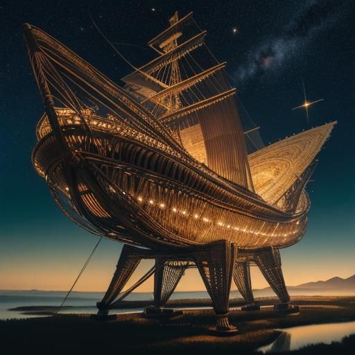 Futuristic Wicker Spaceship in Starry Nebula