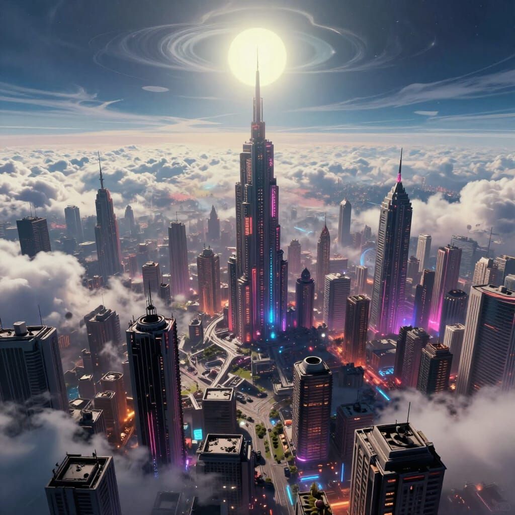 Heavenly View of Dystopian Cityscape