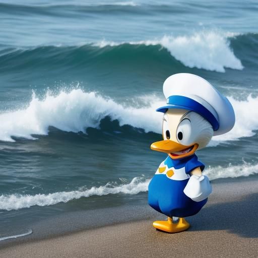 Donald Duck Relaxing on a Sea Shore