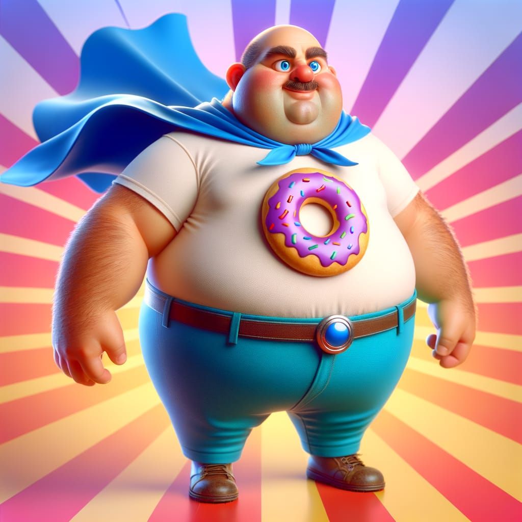Heroic Chubby Man in 3D Digital Art Style