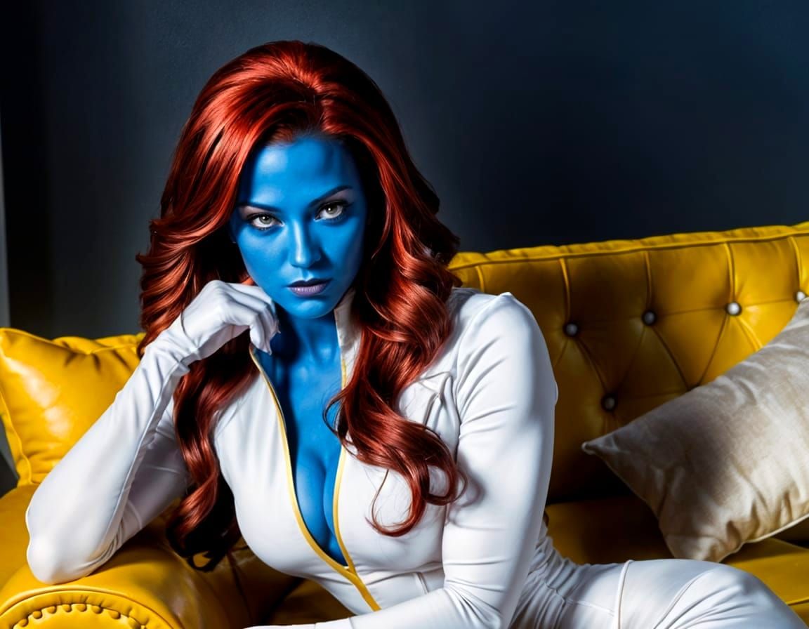 Mystique of the X-Men on a Sofa