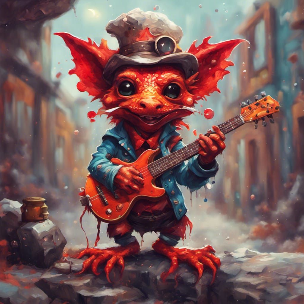 Cute Kobold Bard in Graffiti Street Art Style
