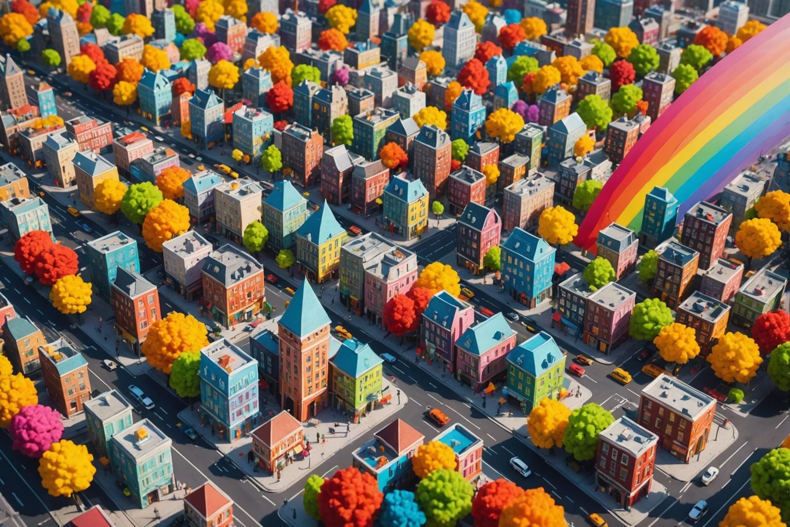 Candy Cityscape with Rainbow Trees