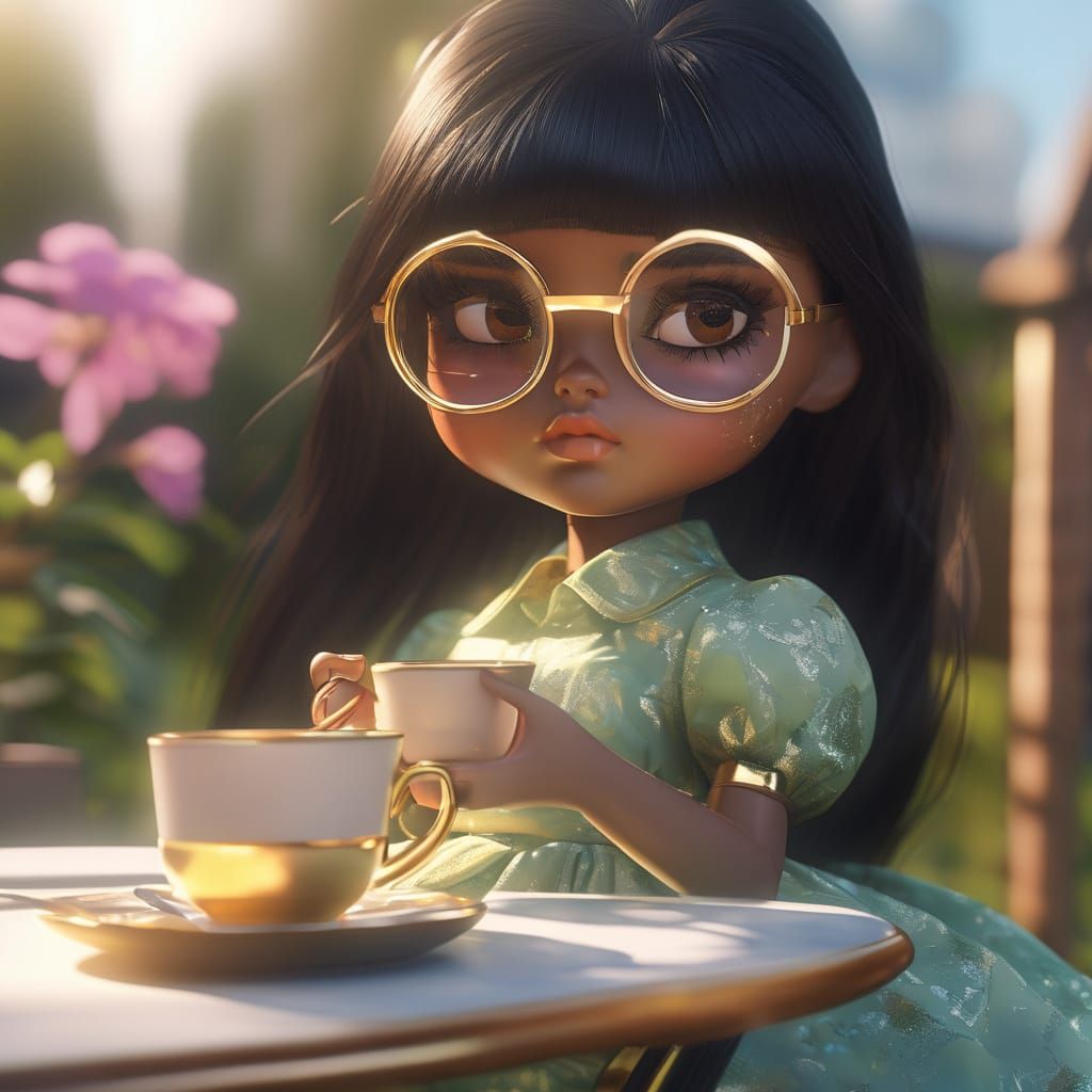 Anime Doll in Wheelchair Having Coffee