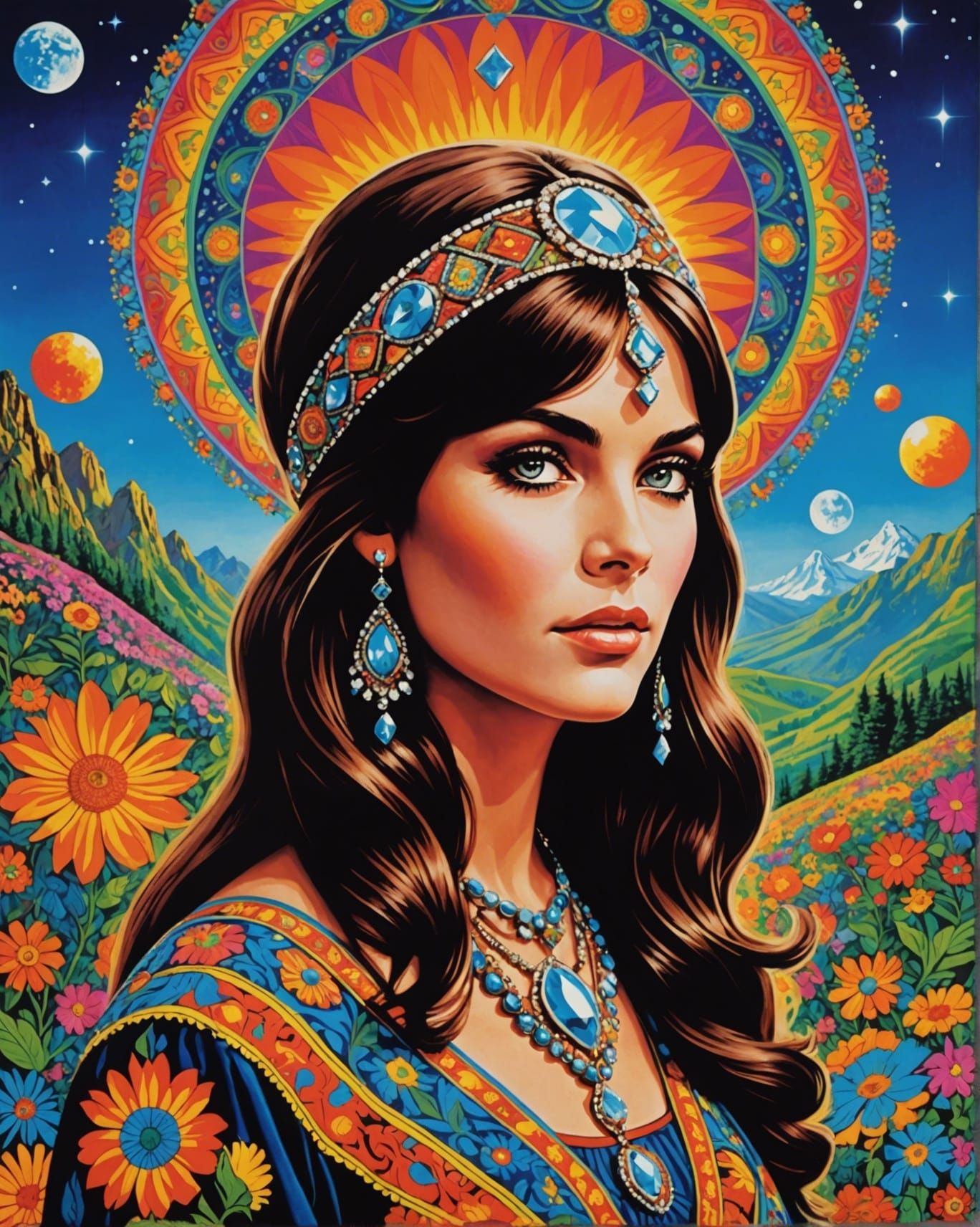 Psychedelic Portrait in 1960s Hippy Poster Style