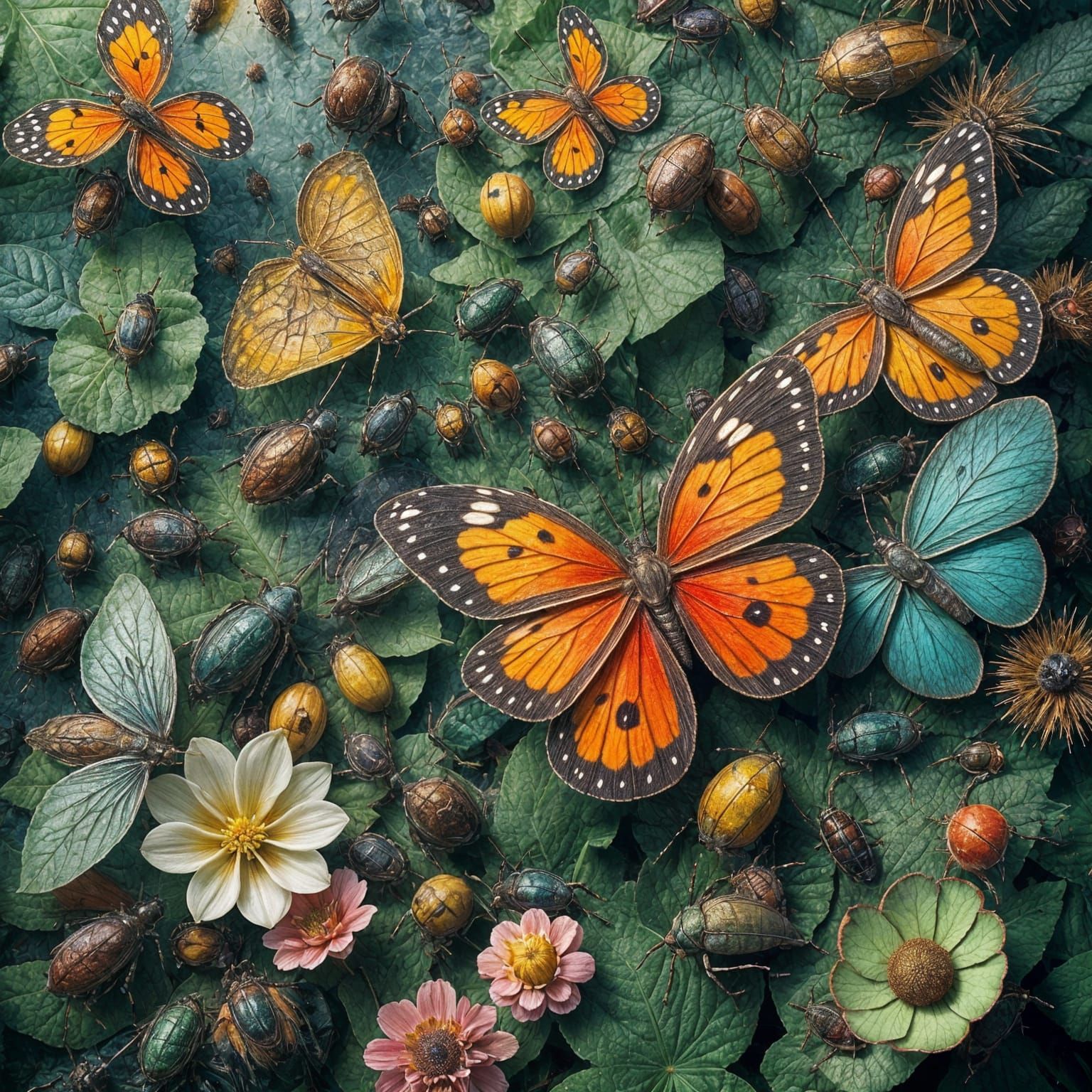 Ethereal Bug Metropolis in a Cyberpunk Aesthetic