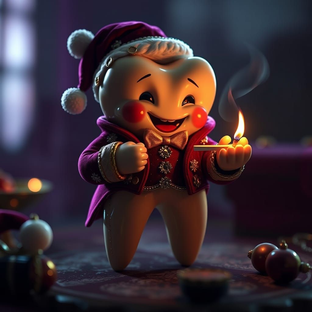 Christmas Tooth Figurine with Burning Match