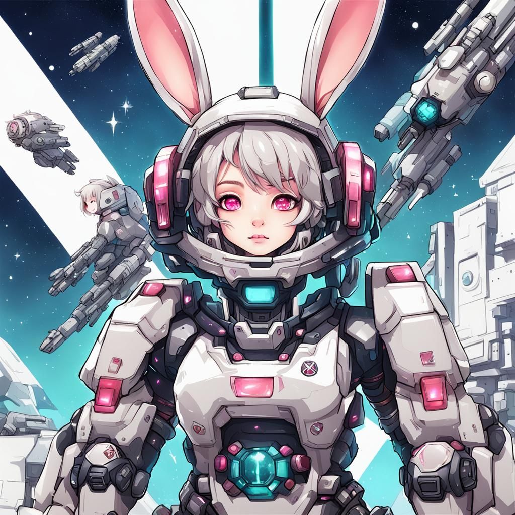 Futuristic Bunny Girl in Space Mecha Suit