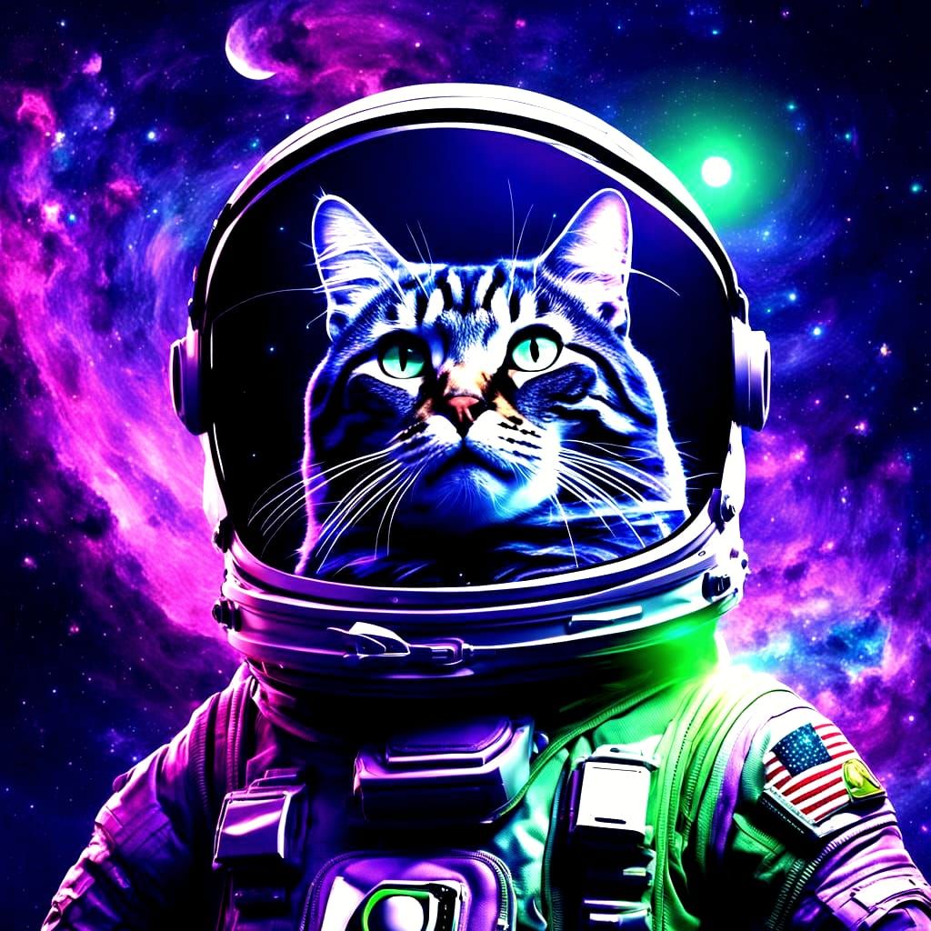 Cat Astronaut in Space: Hyperrealistic Matte Painting