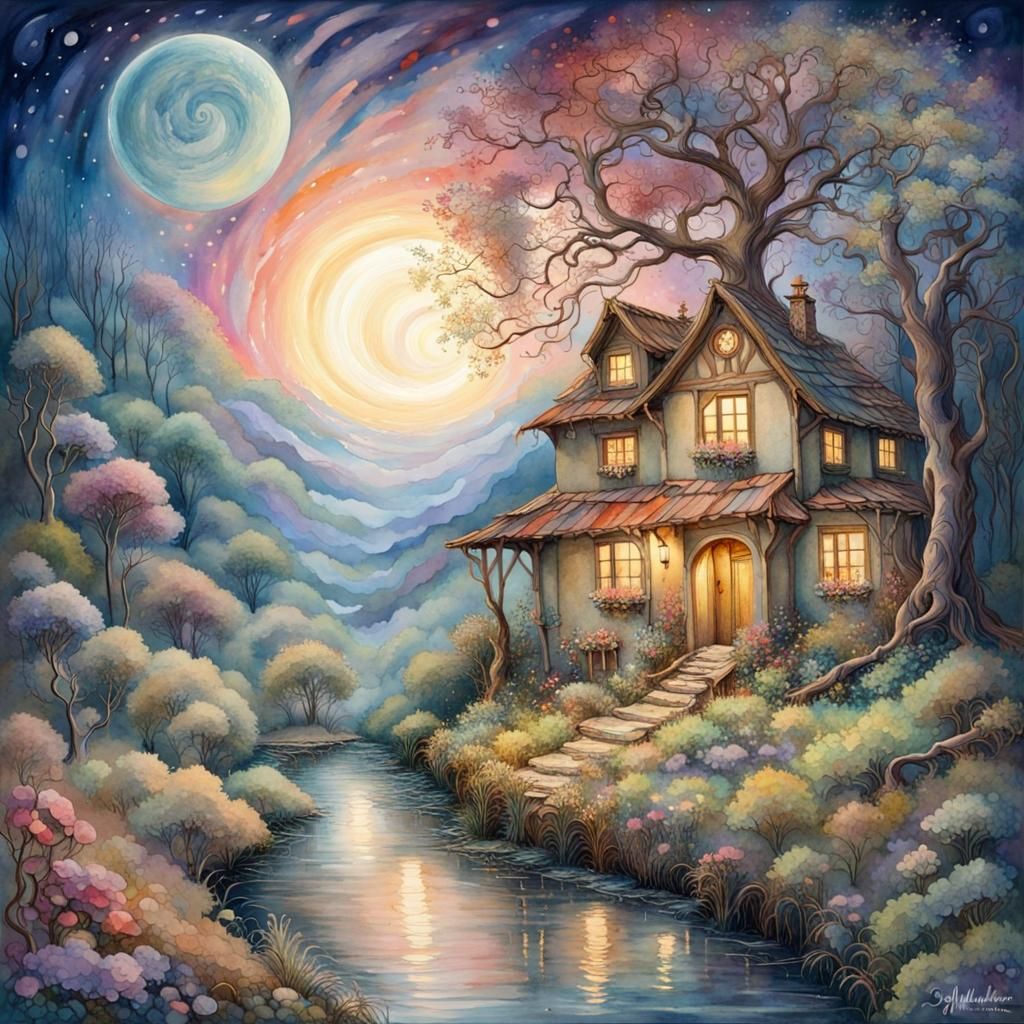 Celestial Love: A Watercolour Fantasy Art Piece