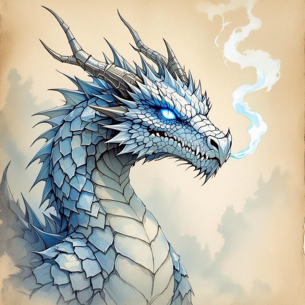 Ancient Ice Dragon Frostvein Illustration in Fantasy Style
