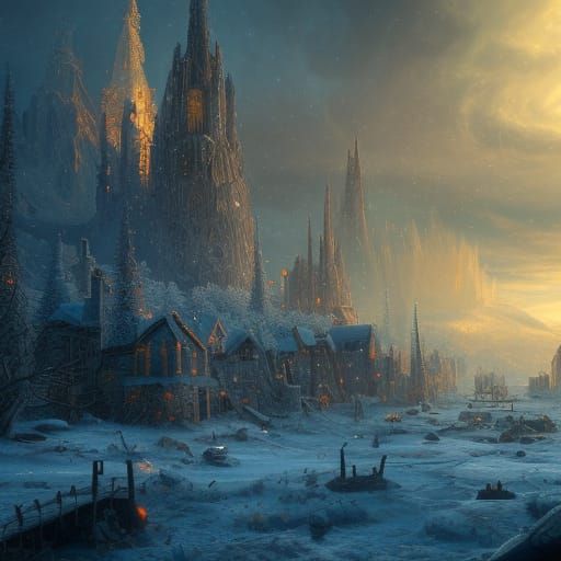 Apocalyptic Christmas Winterscape: Detailed Matte Painting