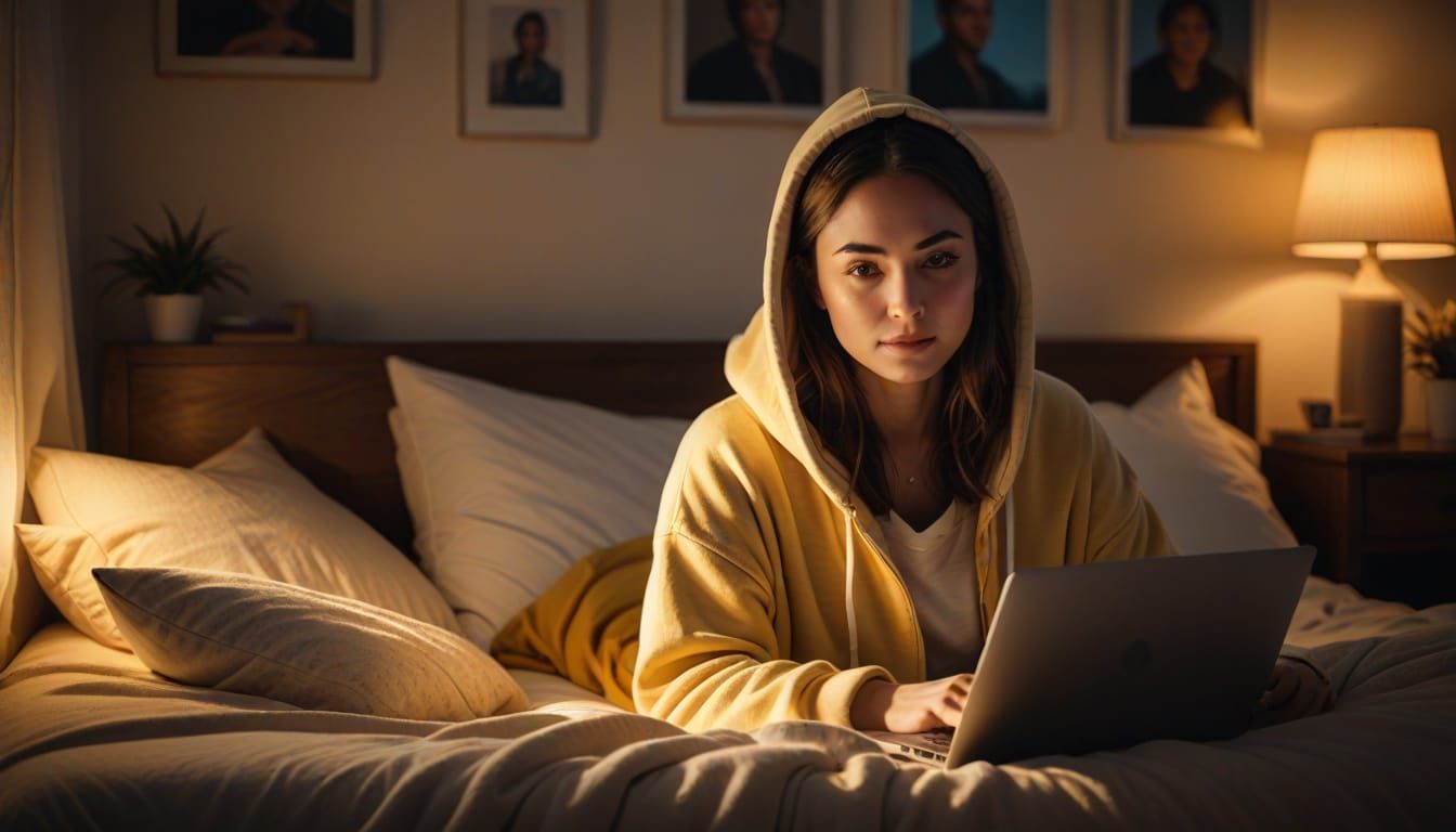 Cozy Digital Portrait of a Woman Relaxing with Her Laptop