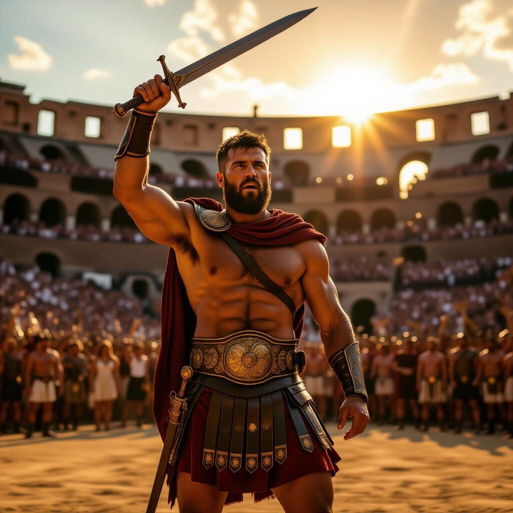 Victorious Gladiator in Colosseum as Renaissance Painting