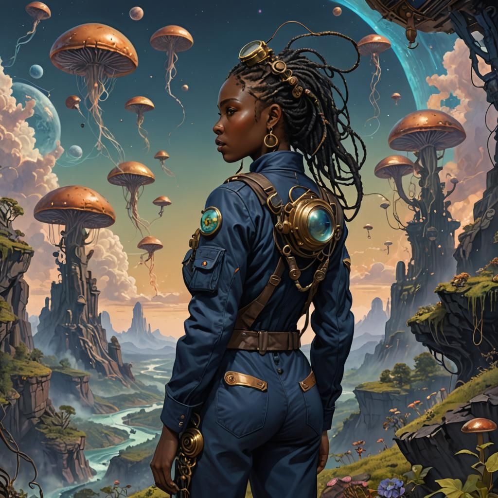 Alien Planet Sunset: Woman in Flight Suit