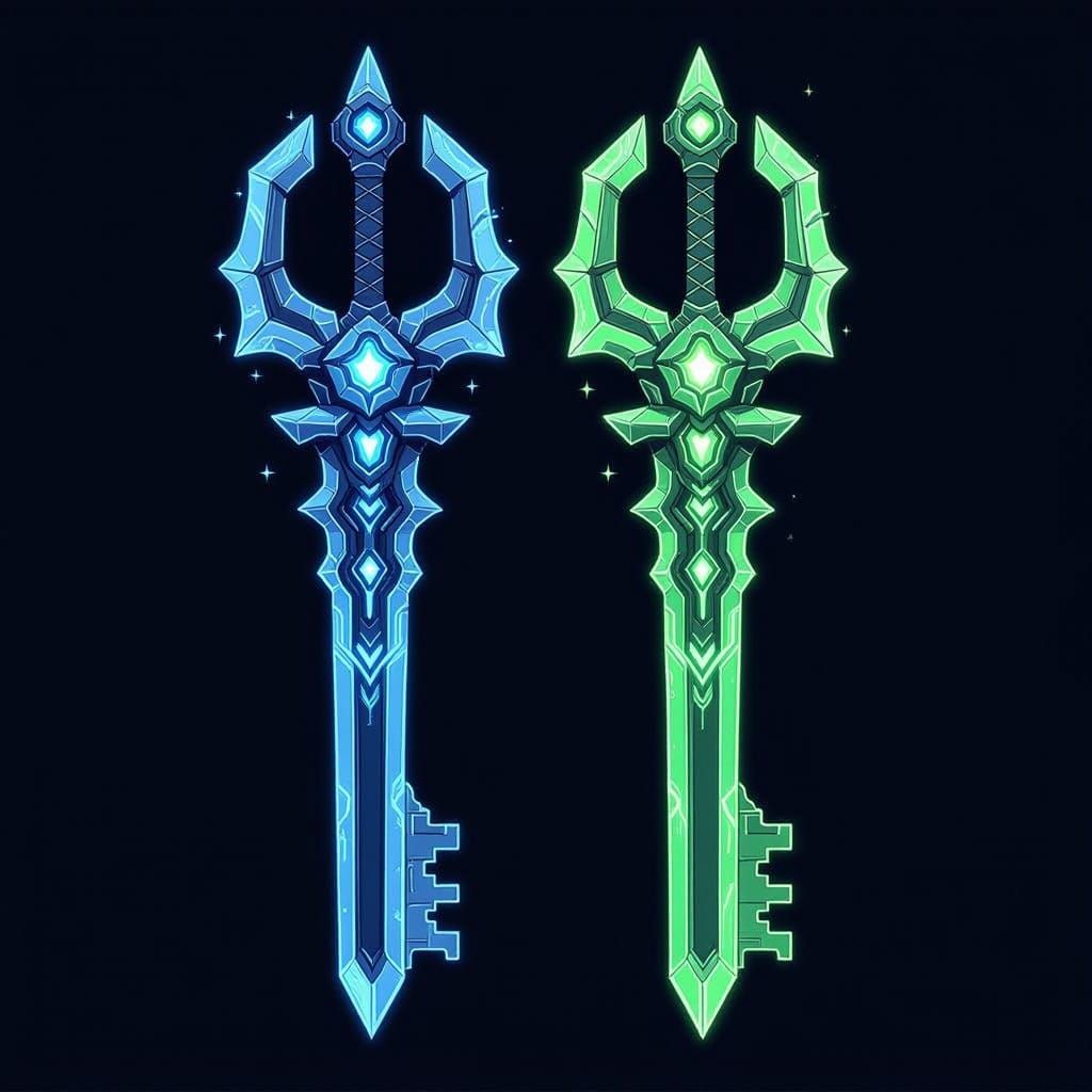 Epic Kingdom Hearts Keyblades in Futuristic Metallic Style