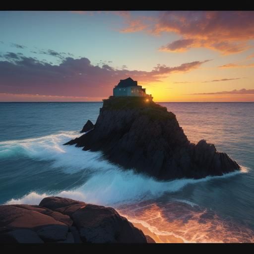 Holy Sunset Seascape as Vibrant Oil Painting