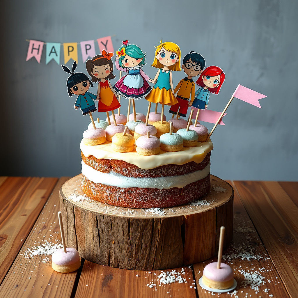 Whimsical Cake with Cartoon Characters Celebration