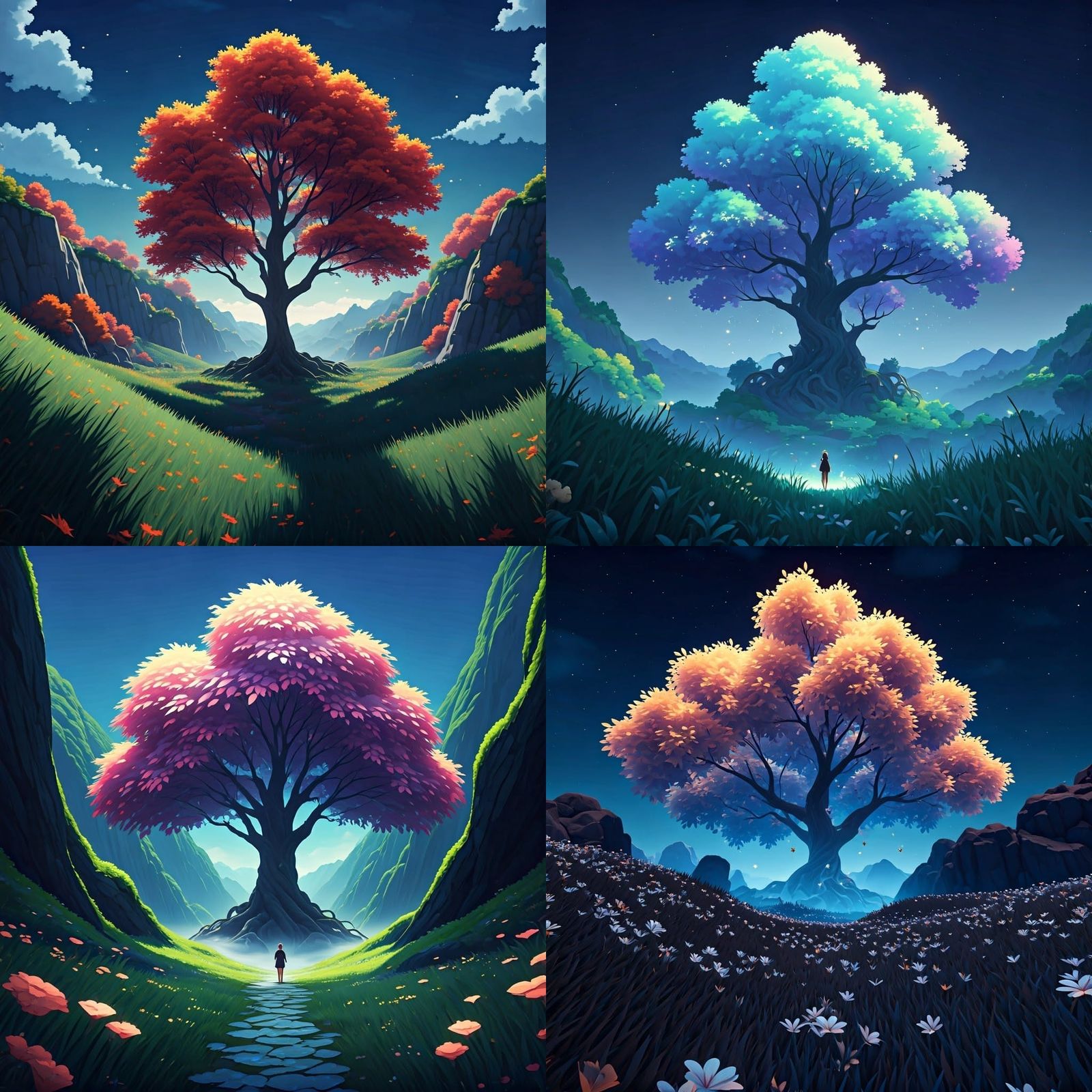 Moonlit Valley Tree in Anime Style, 8K