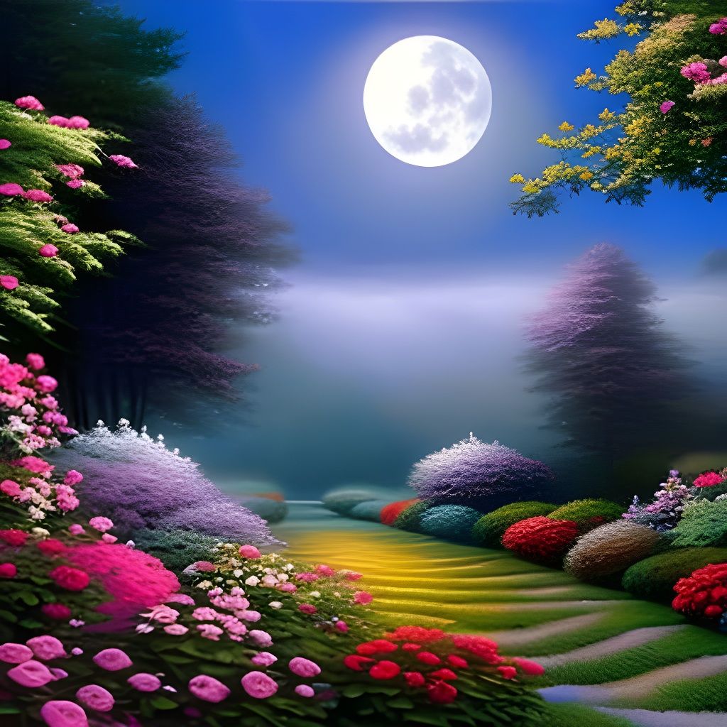 Romantic Rose Garden in Moonlight