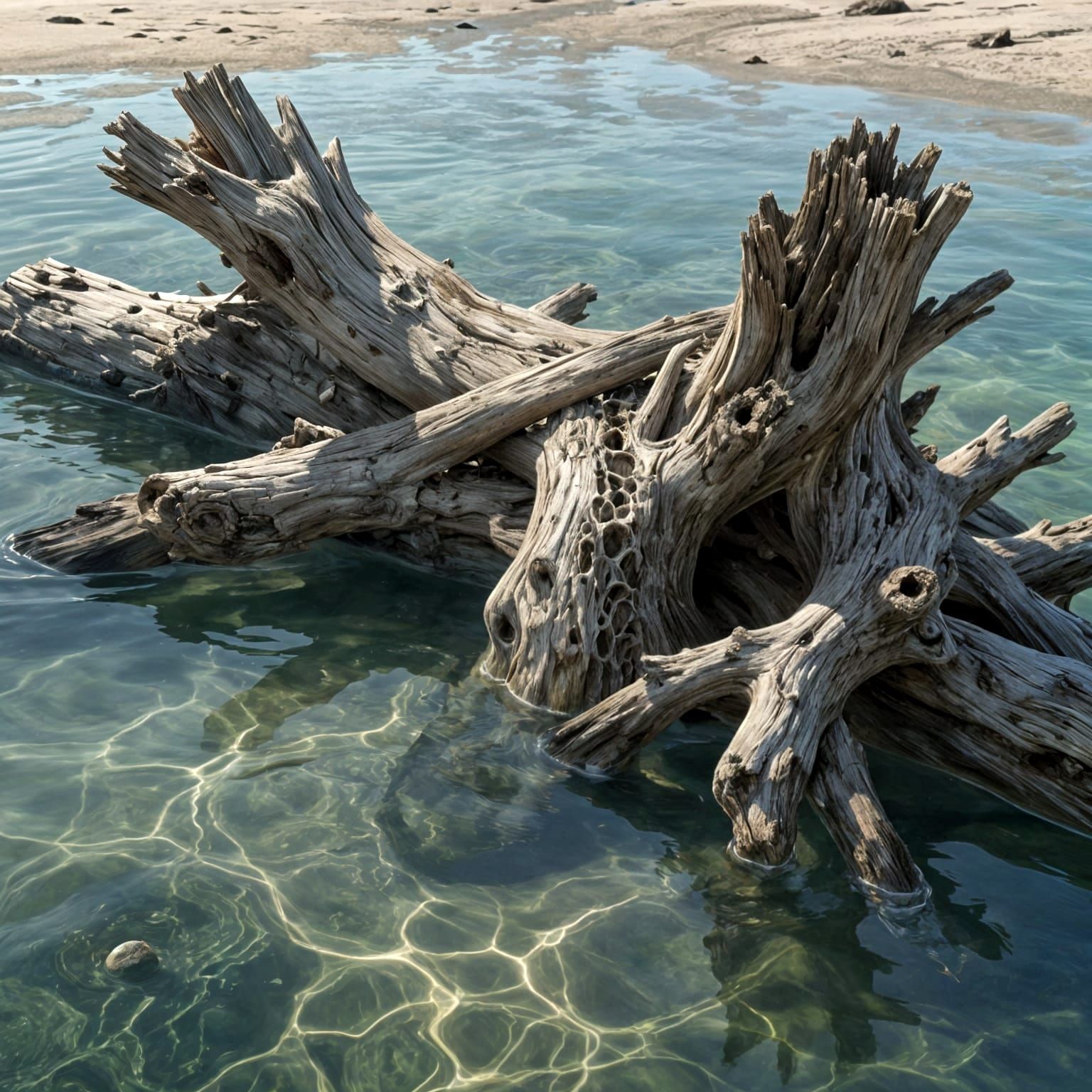 Ancient Driftwood in Tranquil Tide Pool