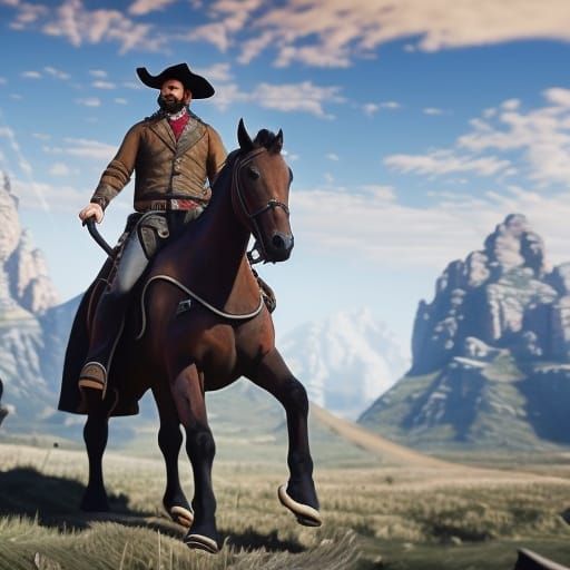 Arthur Morgan on Horse, Detailed Matte Painting