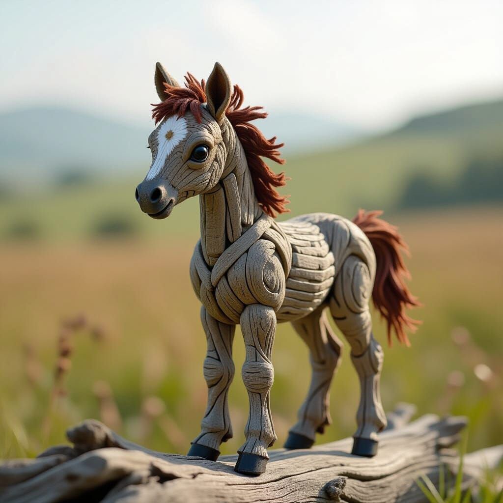 Driftwood Foal Sculpture in Whimsical Style