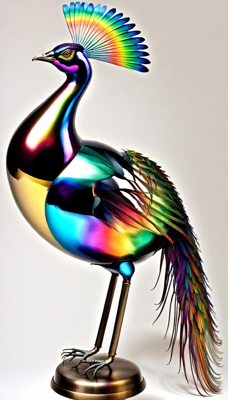 Rainbow Metal Peacock with Splayed Plumage