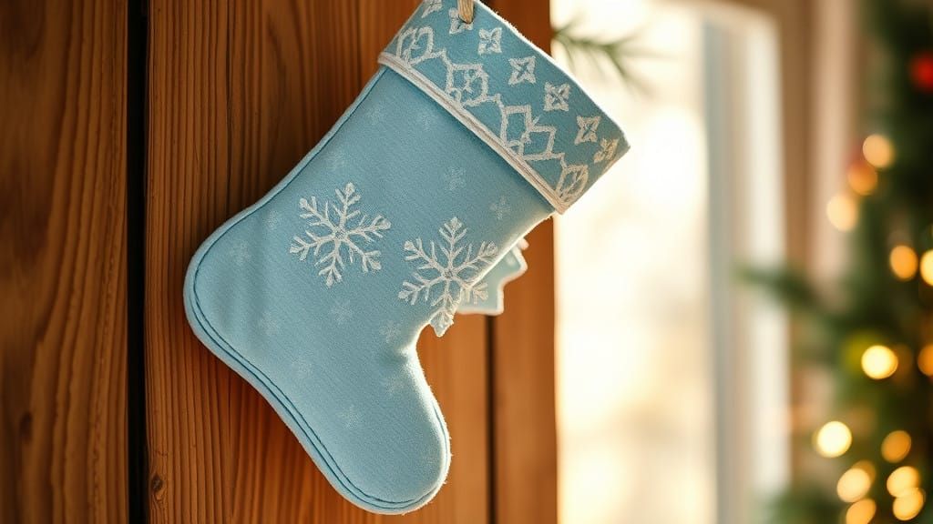 Ethereal Blue Snowflake Stocking Adorned with Sparkling Thre...