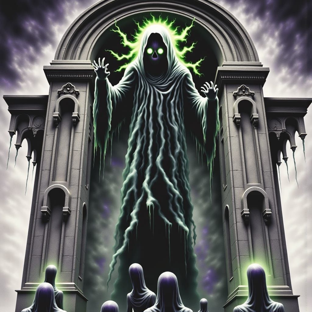 Ghostly Figure Confronts Cosmic Horror Lord