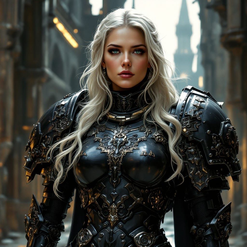 Regal Female Knight Pilot in Black Armor