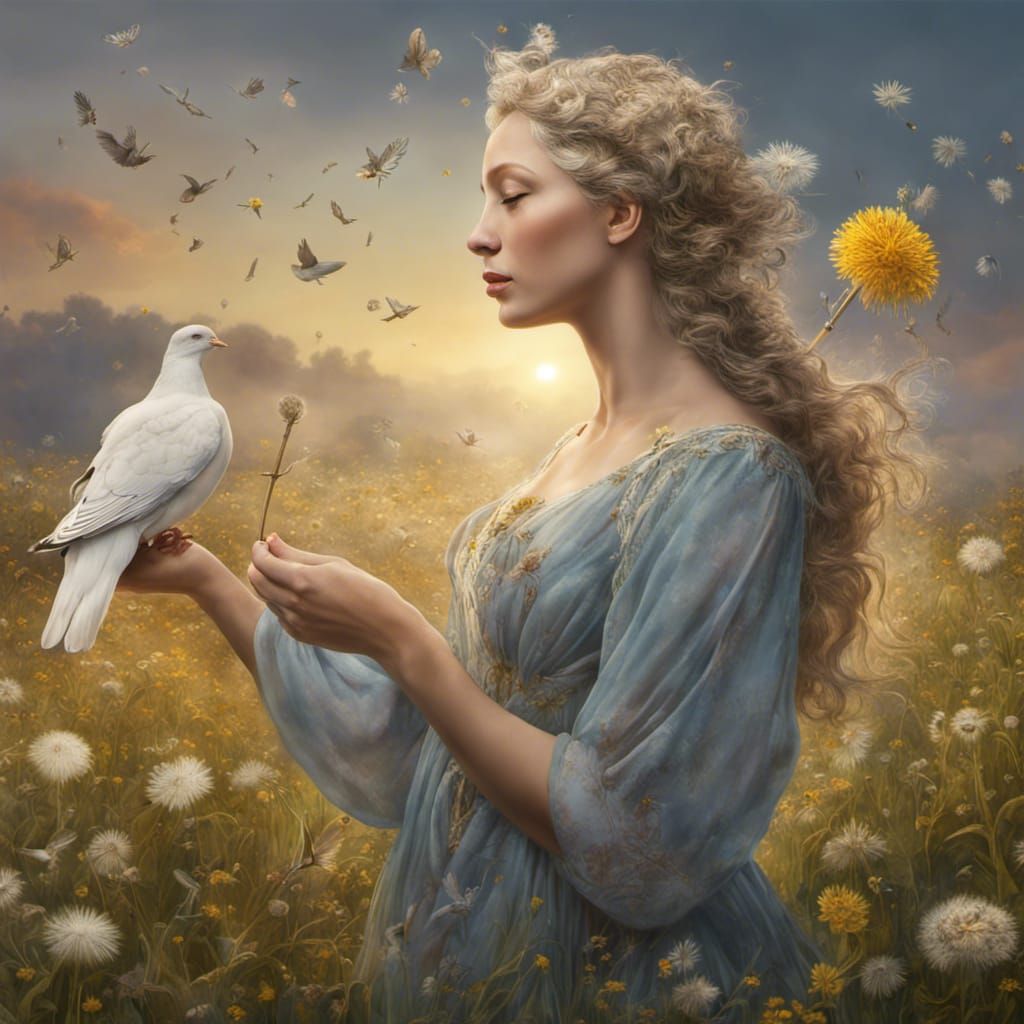 Hyperrealistic Goddess of the Meadows at Sunrise