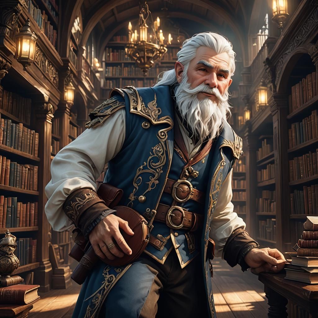 Elder Gnome Scholar in Whimsical Library