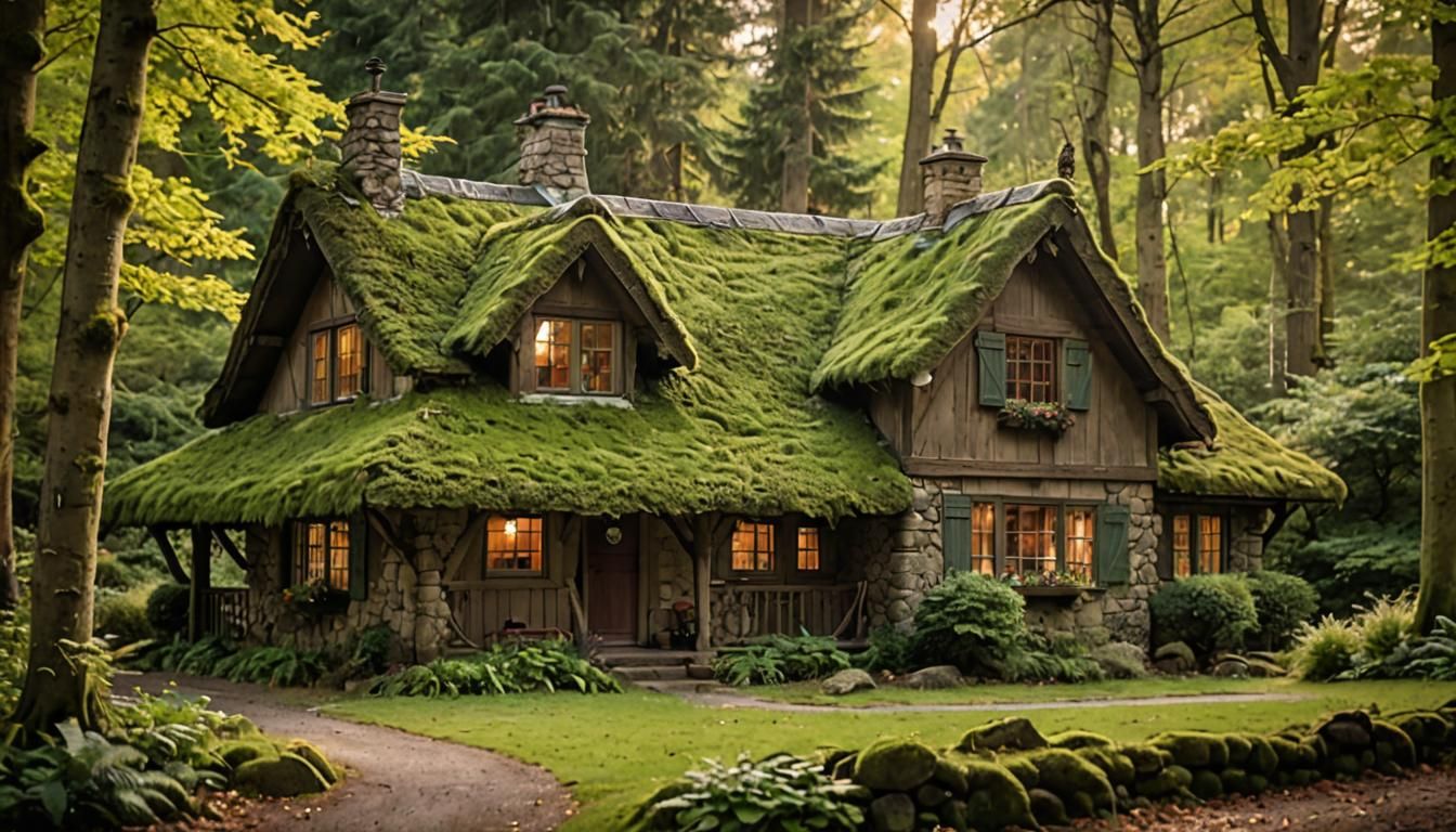 Quaint Cottage in Mossy Woods: Scenic Photography