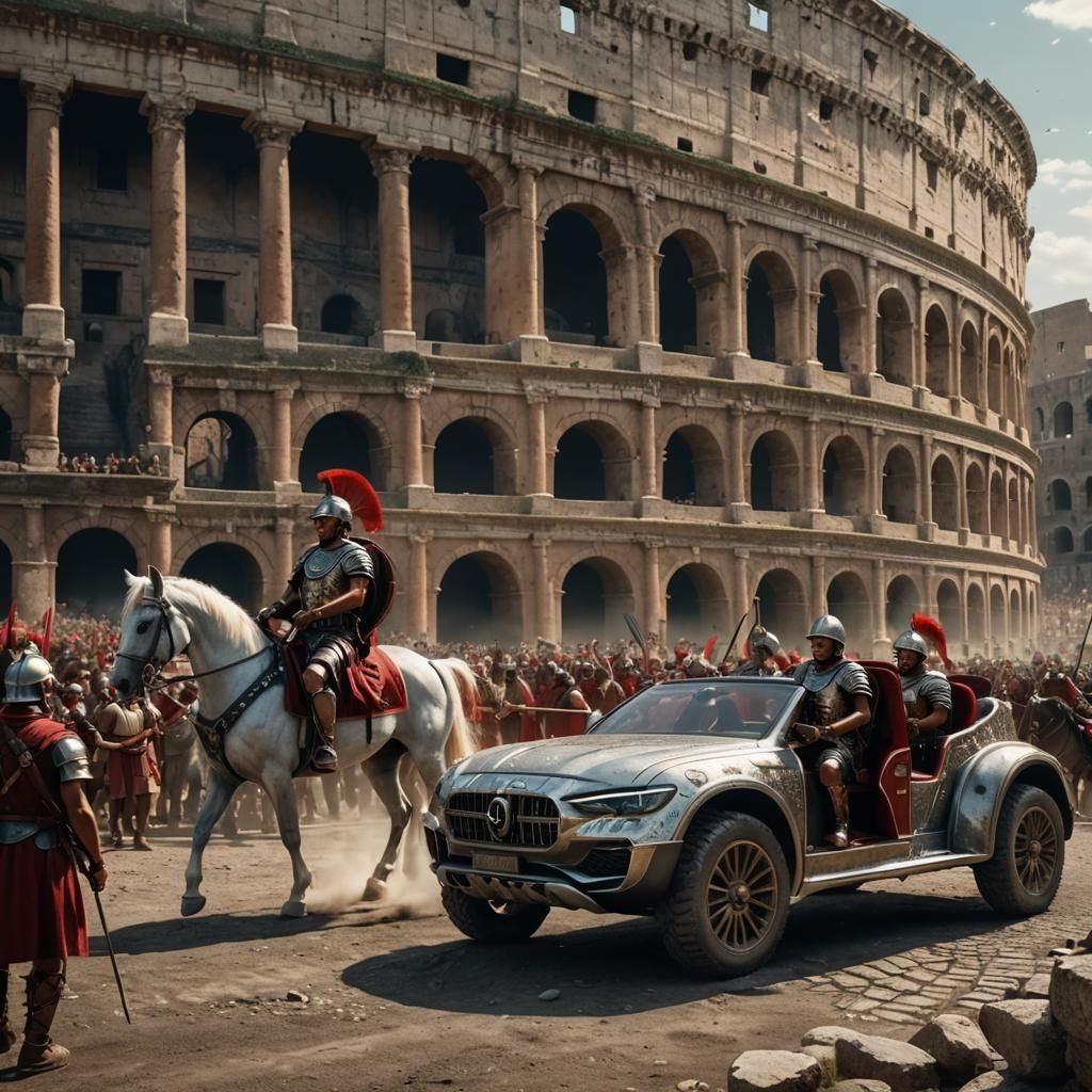 Time Clash: Roman Soldier in Modern Surrealism