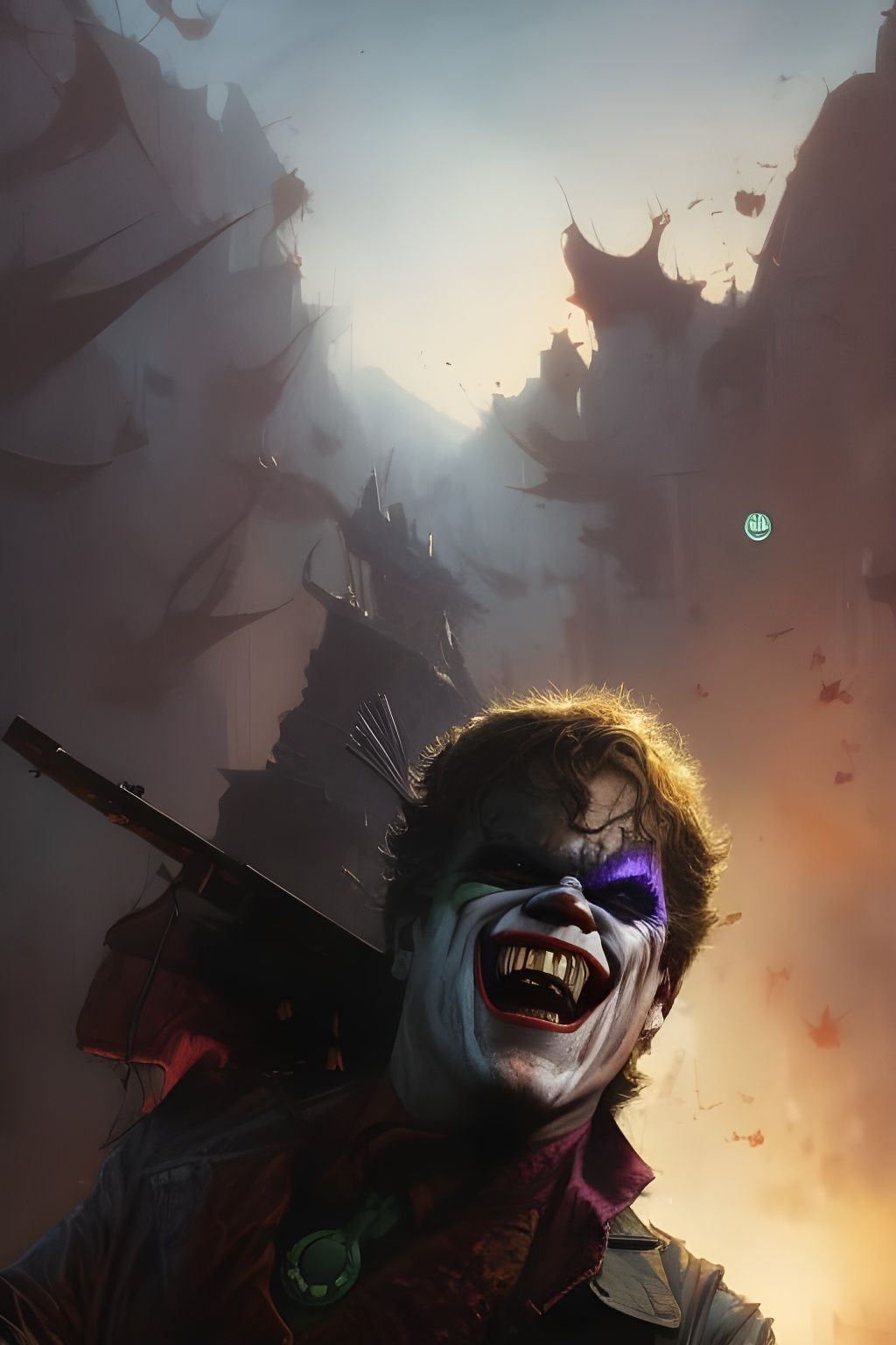 Zombified Joker Crayon Caricature in Comic Book Style