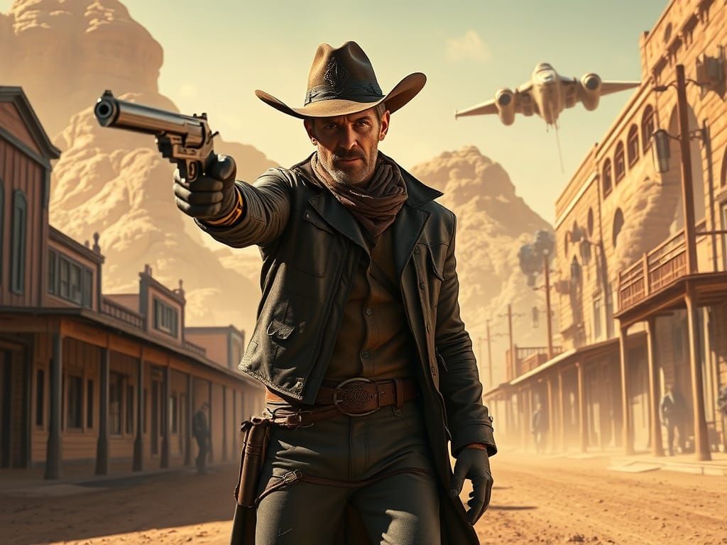 Cyberpunk Gunslinger Rides into an Alien Sunset