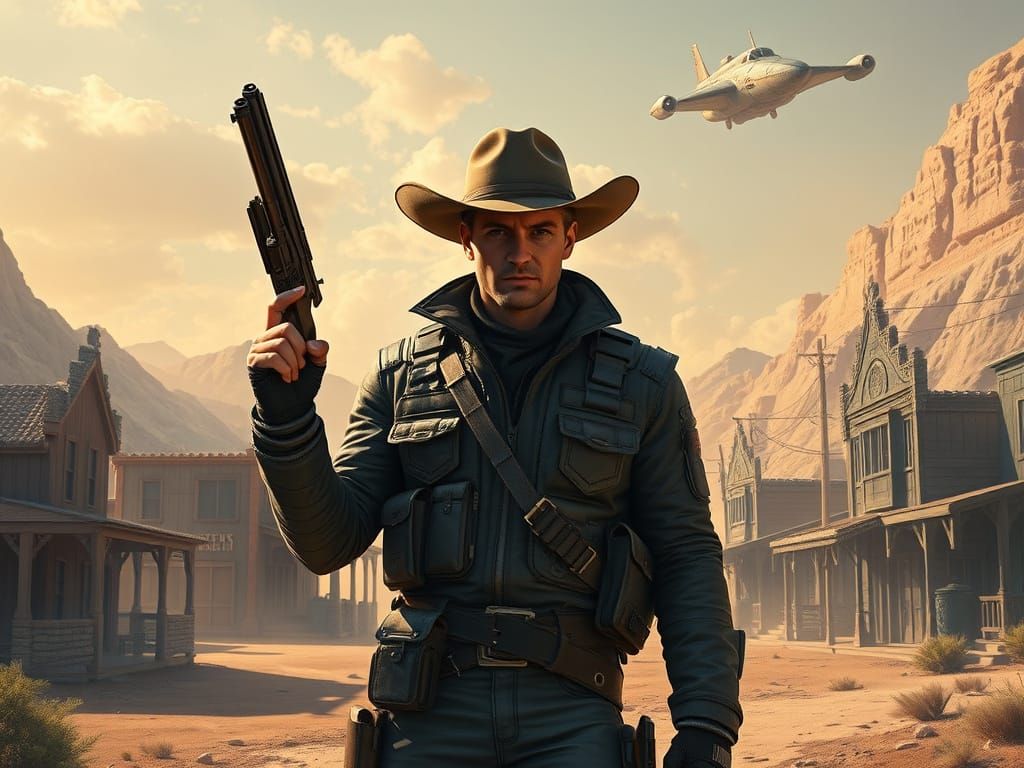 Sci-Fi Gunslinger in Alien Western Town