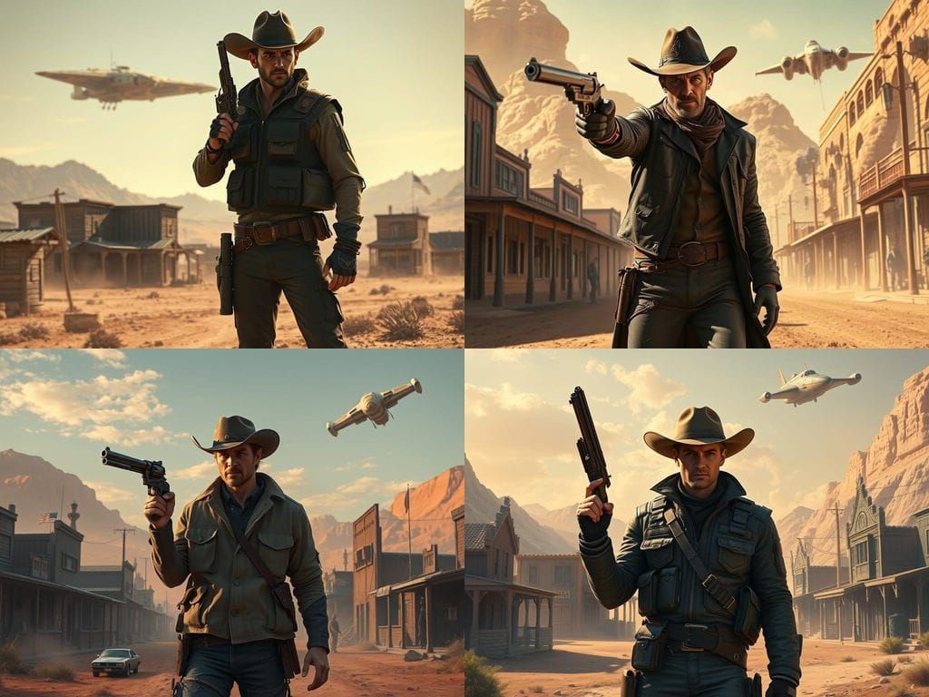 Gunslinger in a Futuristic Western Town