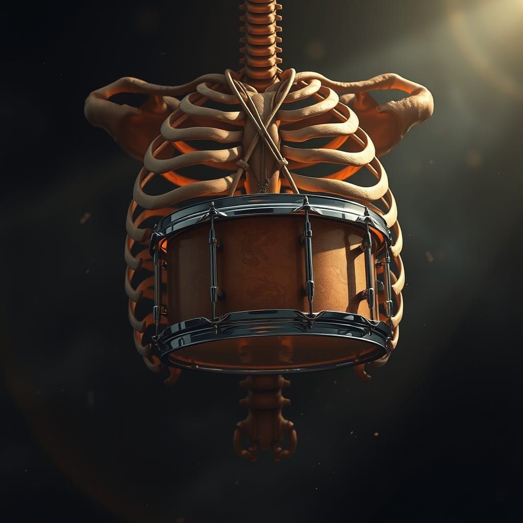 Snare Drum in Ribcage, Surreal Melancholic Art