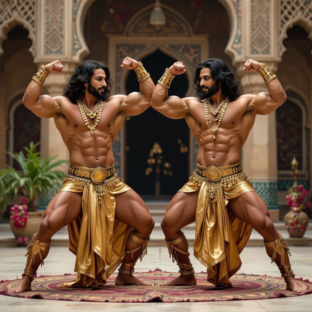 Muscular Male Belly Dancers in Opulent Middle Eastern Settin...